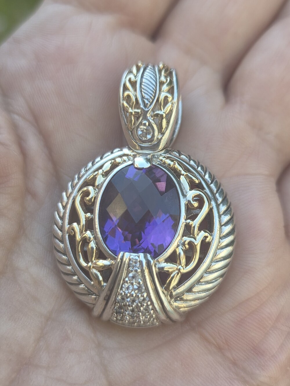 14k Sterling Silver Amethyst Pendant